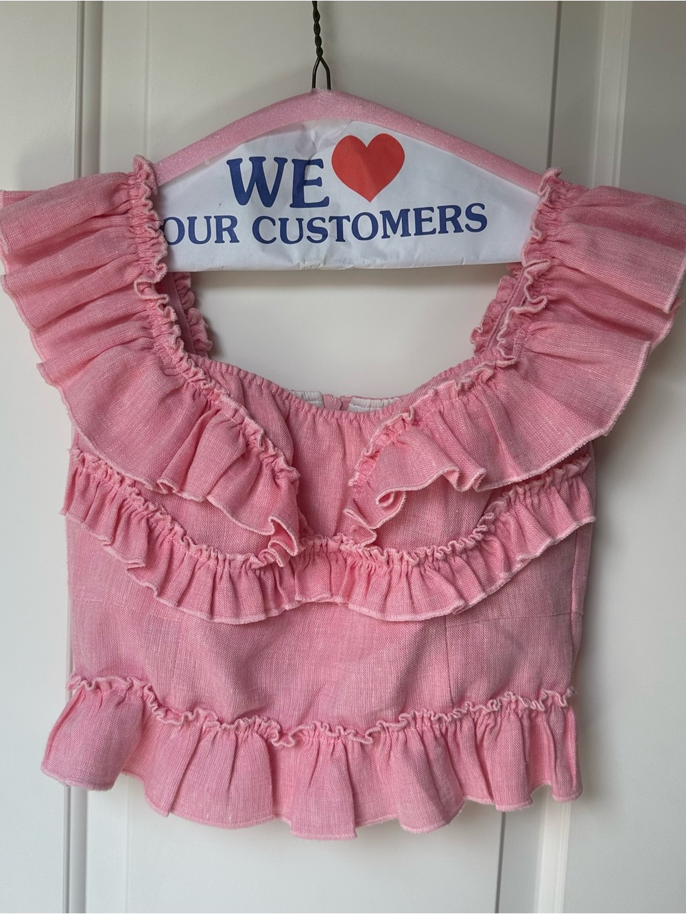 Gul Hurgel Pink linen ruffle top
